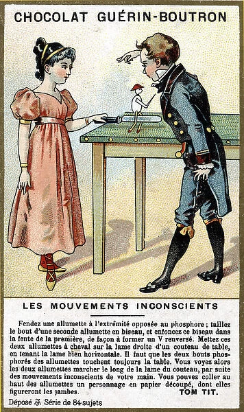 Experience of two children with matches and a knife. Chromolithography of chocolate