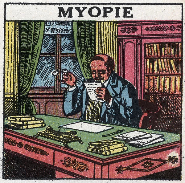 The eye: person suffering from myopia. Anonymous illustration from 1925