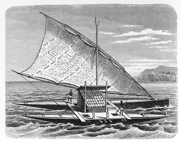 Fijian double canoe, from The History of Mankind, Vol. 1, by Prof. Friedrich Ratzel