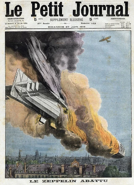 First World War 1914-1918 (14-18): a German zeppelin shot down by an English plane