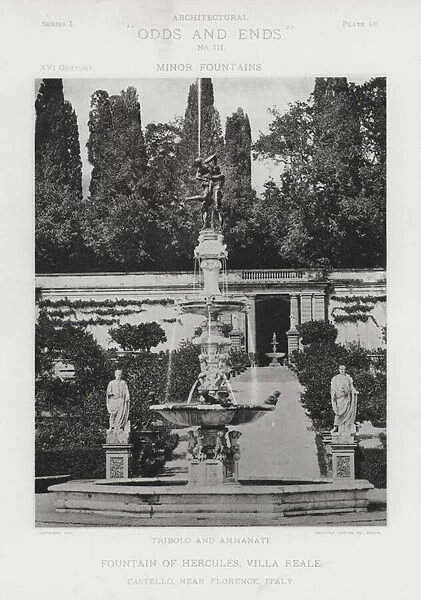 Fountain of Hercules, Villa Reale, Castello, near Florence, Italy (b  /  w photo)