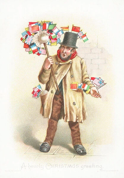 Gentleman with Flags, Christmas Card (chromolitho)