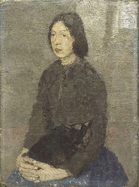 Girl with Cat in her Lap, (oil on canvas)