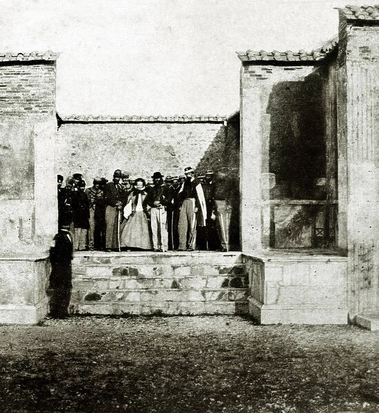 Giuseppe Garibaldi with the Giuseppe Fiorelli on a visit to Pompei, 1860 (b  /  w photo)