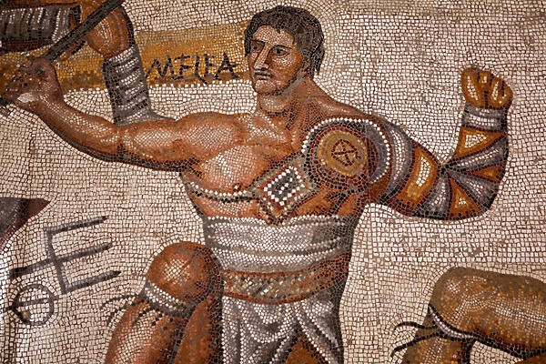 Gladiator battles. 320-330, mosaic