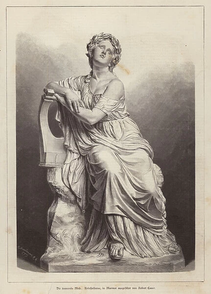 The Grieving Muse, marble statue by German sculptor Robert Cauer the Elder (engraving)
