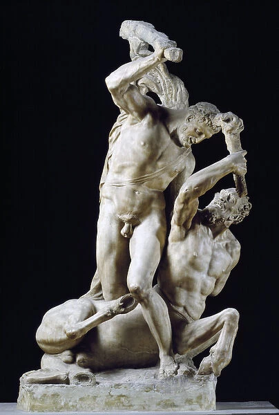 Hercules abbeats the Centaur. Marble sculpture by Vincenzo de Rossi (1525-1587)