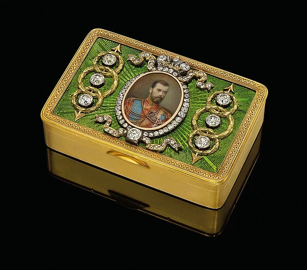 An Imperial presentation snuff-box, with a w  /  c on ivory miniature of Emperor Nicholas II