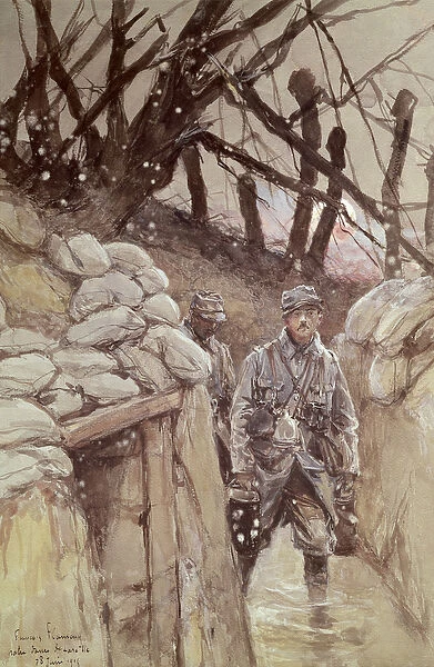Infantrymen in a Trench, Notre-Dame de Lorette, 1915 (w  /  c on paper)