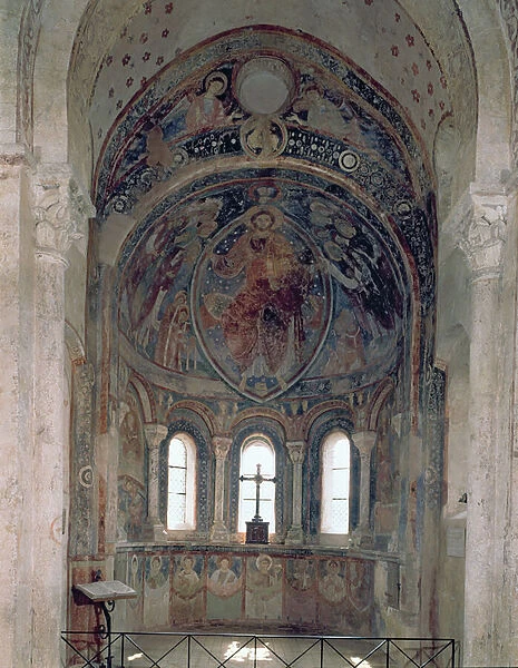 Interior view of the apse with a fresco depicting Christ giving the law to St
