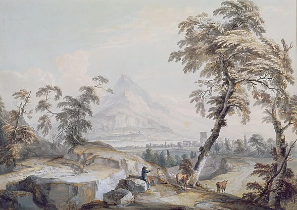 Italianate Landscape with Travellers, no. 1 (w  /  c on paper)