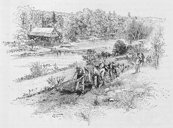 Jericho Mills: Union engineer corps at work, engraved by Harry Fenn (1838  /  45-1911)