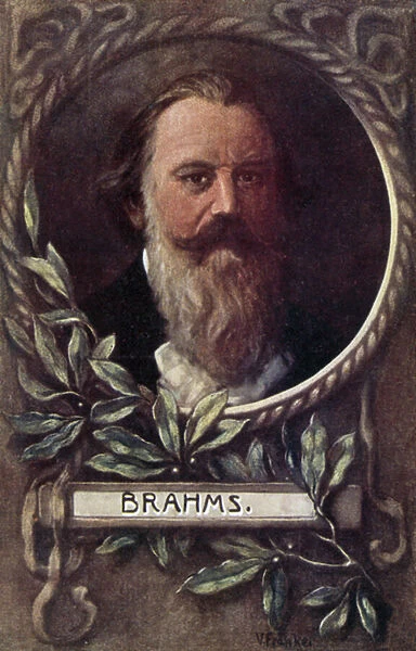 Johannes Brahms, German composer and pianist (colour litho)