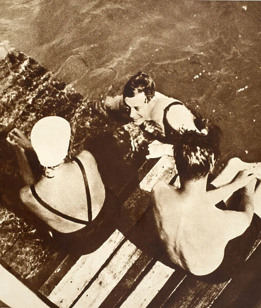 King Edward VIII with Friends on a Raft, Riviera, 1933 (b  /  w photo)