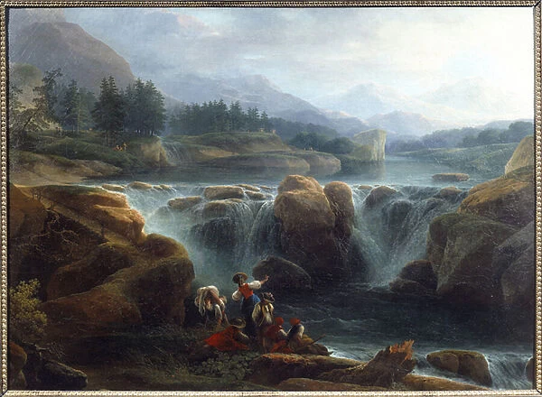 La cascade Painting by Claude Louis Chatelet (1753-1794) 1793 Sun