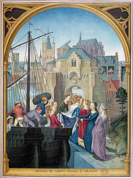 Landing of Saint Ursula in Cologne, from ap. chess of Saint Ursula by Memling, 15th