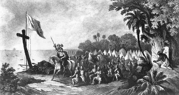 The Landing at Tampa Bay: De Soto and his Followers Swearing to Conquer or Die, engraved