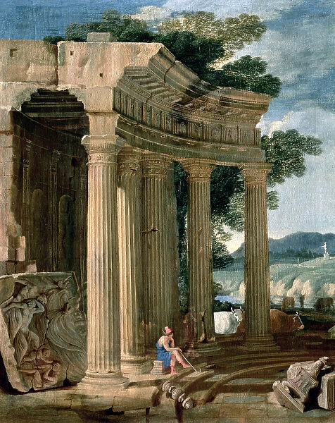 Landscape with ruins and a shepherd