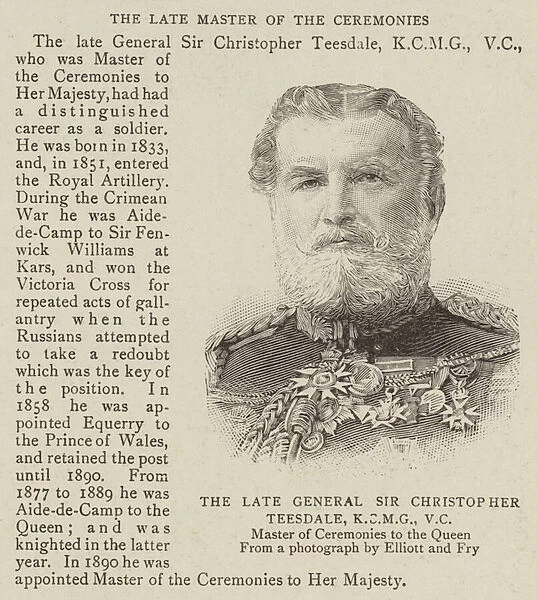 The Late General Sir Christopher Teesdale, KCMG, VC (engraving)