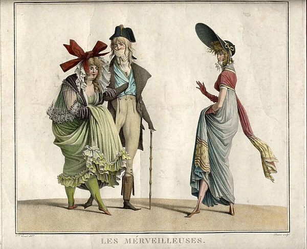Les Merveilleuses, Anonymous. Copper engraving, watercolour, 1796. Private Collection