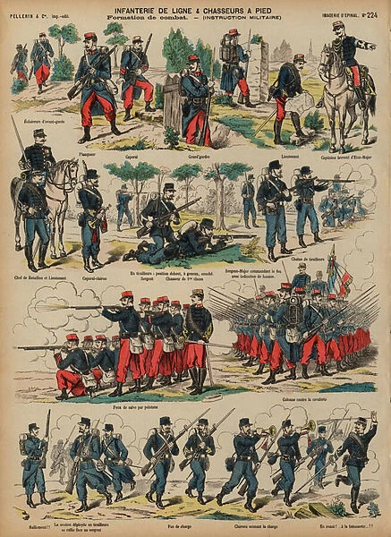 Line infantry and chasseurs of the French Army (coloured engraving)