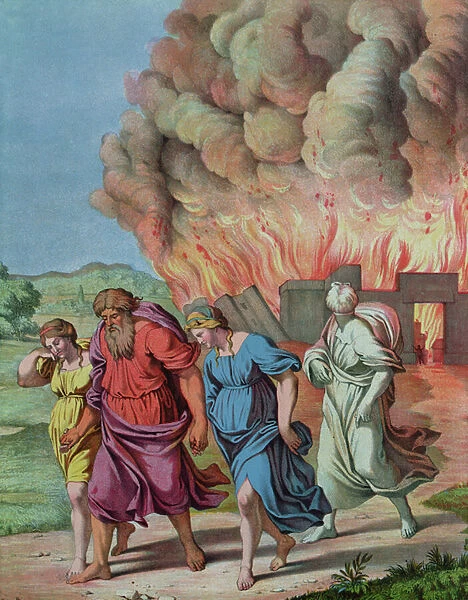 Lots wife looks back at Sodom and is changed into a pillar of salt