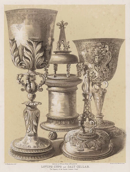 Loving cups and salt cellar, the property of the Painter Stainers Company (colour litho)