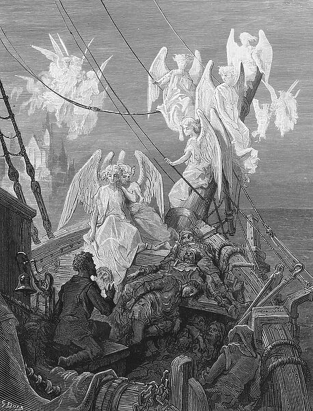 The mariner sees the band of angelic spirits, scene from The Rime of the Ancient