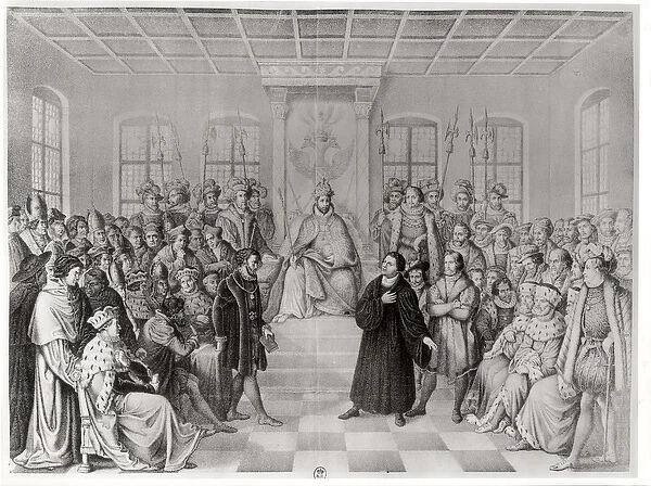 Martin Luther in front of Charles V (1500-58) at the Diet of Worms, 16th April 1521