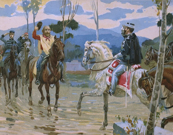 Meeting between Giuseppe Garibaldi and King Victor Emmanuel II (1820-78