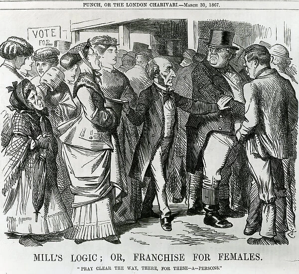 Mills Logic: or, Franchise for Females, cartoon from Punch, London, 30 March 1867