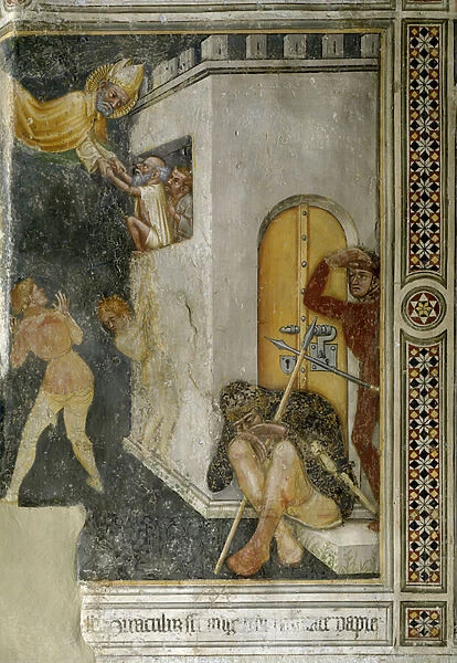 Miracle of Saint Augustine, an innocent prisoner is released (Fresco, 15th century)