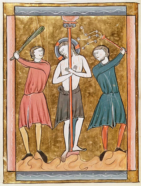 Ms 3016 fol. 17v The Flagellation, from Psautier a l Usage de Paris (vellum)
