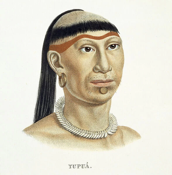 Native man of the Yupua tribe, with plucked and shaved hair