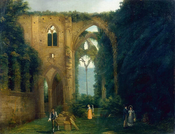 Newstead Abbey with the Last Resting Place of Byrons Dog Botswain (oil)