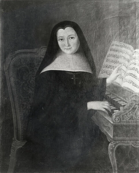 A Nun from the Abbaye de Montmartre Teaching the Harpsichord (oil on canvas) (b  /  w photo)