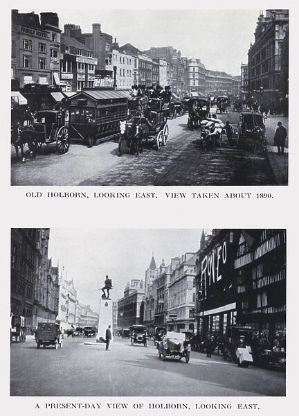 Old Holborn, looking east, view taken about 1890; A present-day view of Holborn, looking east (b  /  w photo)