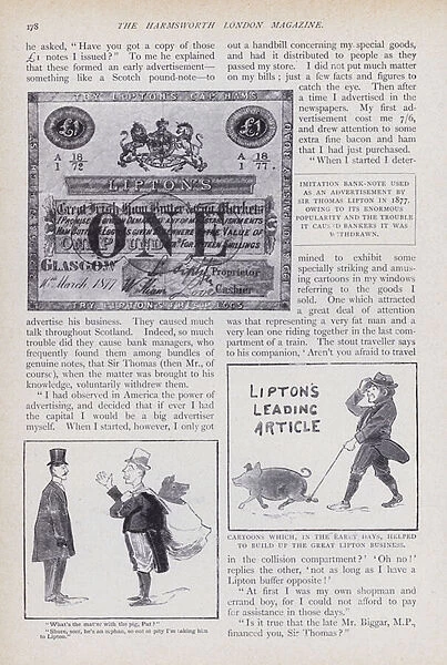 Page of article about Sir Thomas Lipton (b  /  w photo)