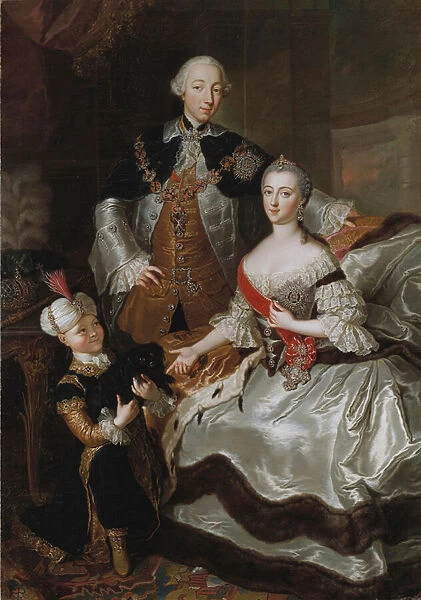 Peter III and Catherine II of Russia with a page c. 1756 (oil on canvas)