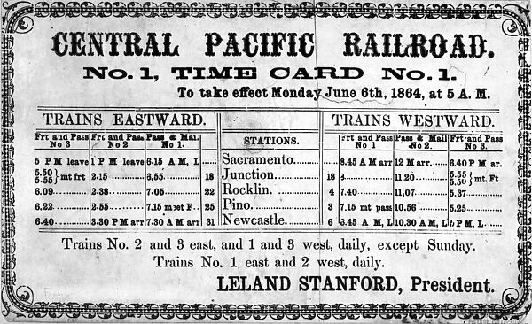 Photographic print of the Central Pacific Railroad Companys original timetable