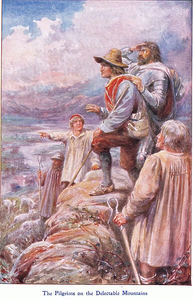 The Pilgrims on the Delectable Mountains, from The Pilgrims Progress published by John F Shaw & Co, c. 1900s (colour litho)