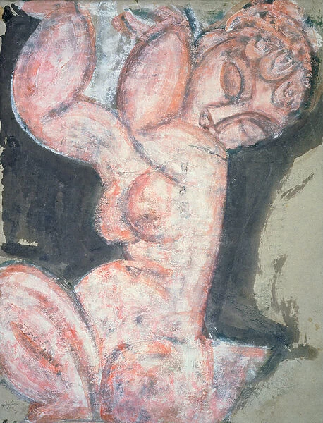 Pink Nude, Caryatid (w  /  c, gouache, crayon & pencil on paper)