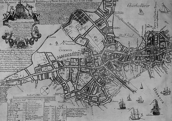 Plan of Boston, New England, 1739 (litho) (b  /  w photo)