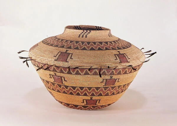 Pomo feather trimmed storage basket, from California (woven fibre)