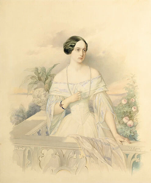 Portrait of Grand Duchess Olga Nikolaevna, 1846 (w  /  c on cardboard)