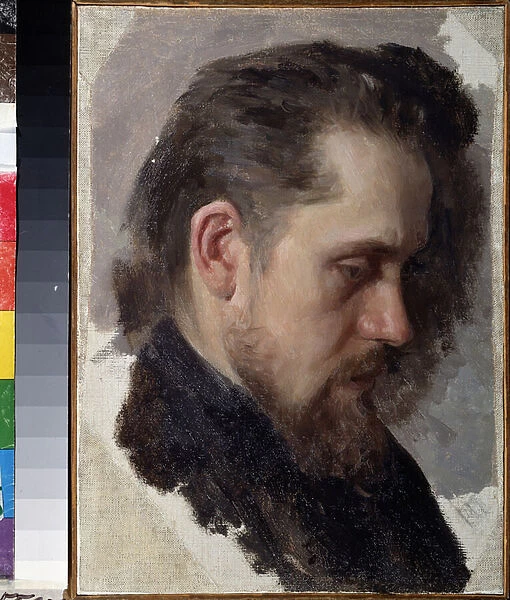 Portrait de l ecrivain Nikolay Pomyalovsky (Nicolas Pomialovski) (1835-1863). (Portrait of the Author N. Pomyalovsky). Peinture de Nikolai Vasilyevich Nevrev (1830-1904), huile sur toile, 1860. Art russe 19e siecle