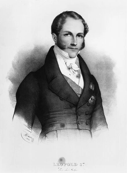 Portrait of Leopold I (1790-1865) of Saxe-Cobourg-Gotha, 1832 (litho) (b  /  w photo)