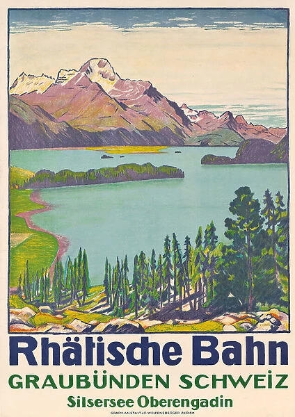 Poster advertising travel to Graubunden by the Swiss company Rhaetian Railway