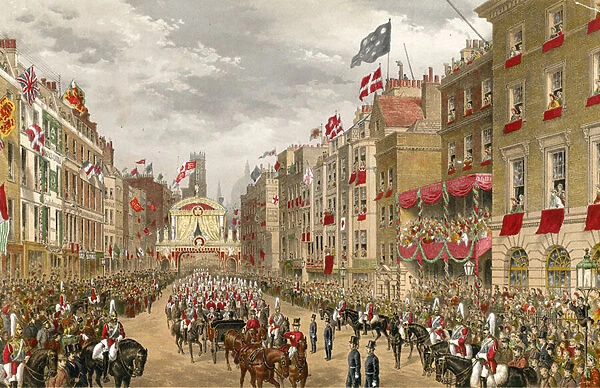 Processions at Temple Bar (coloured engraving)
