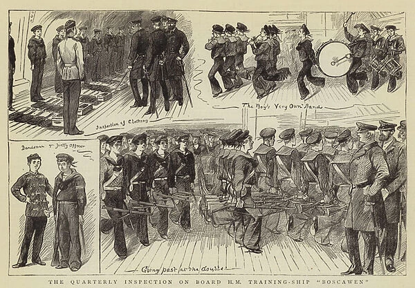 The Quarterly Inspection on Board HM Training-Ship 'Boscawen'(engraving)